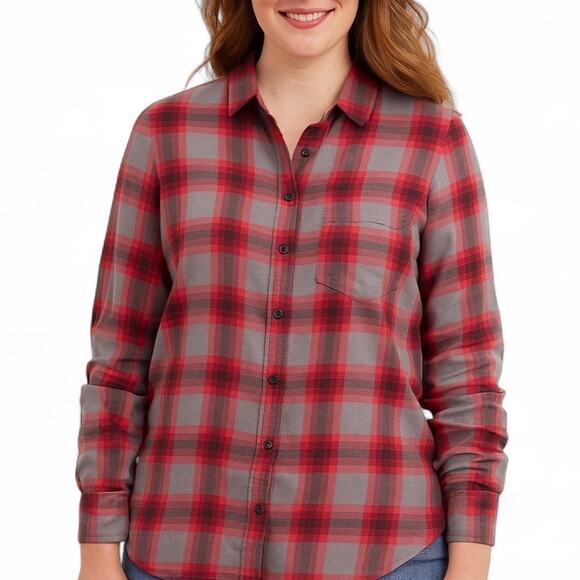 J Crew Gray Red The Perfect Button Long Sleeve 100% Cotton Flannel Shirt SMALL - Picture 12 of 12